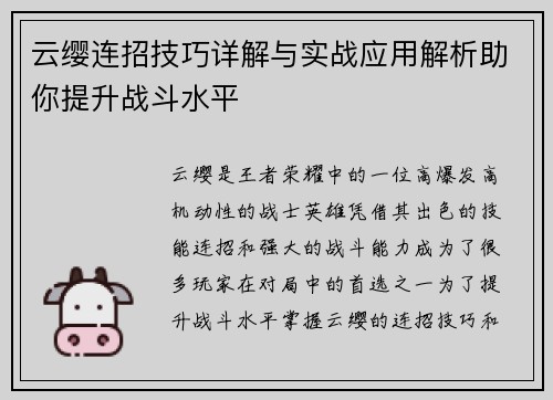云缨连招技巧详解与实战应用解析助你提升战斗水平